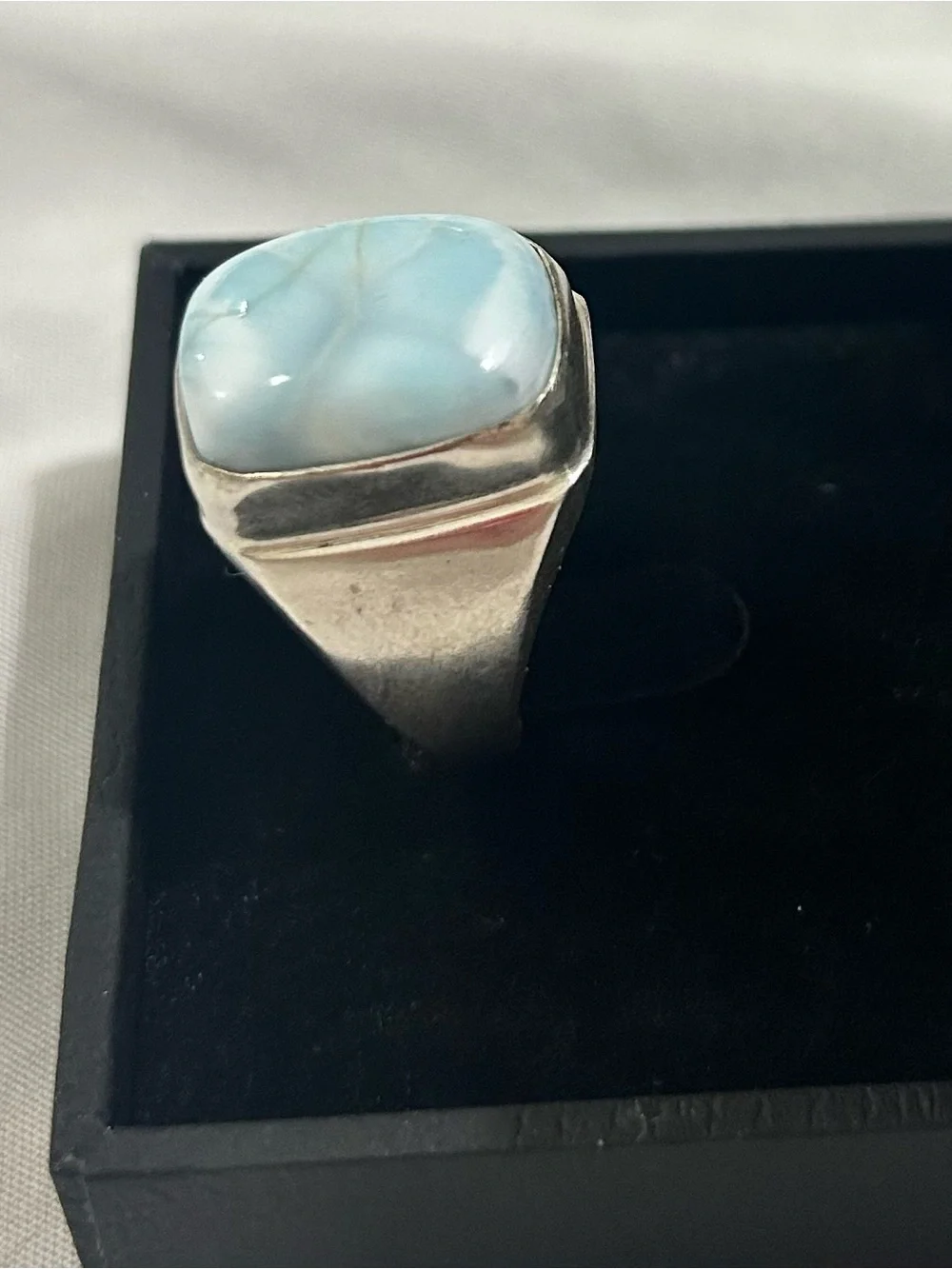 Sterling Silver FAUX Larimar UNISEX Signet Ring - Light Blue